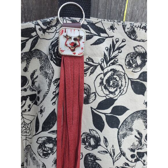 Handmade Halloween horror Leather Fringe Western bag charm, Long fringe keychain - Picture 1 of 3